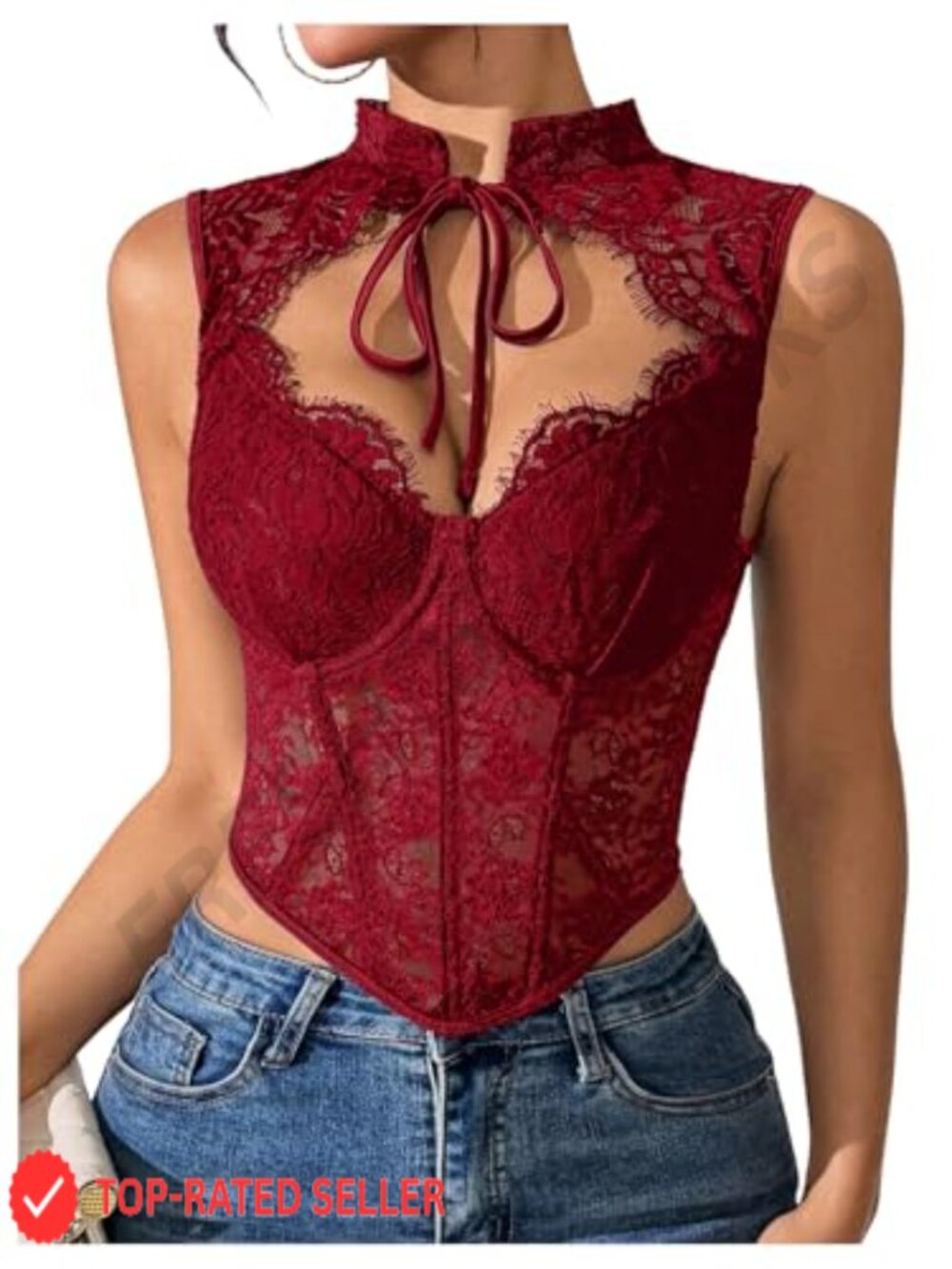 Floral Lace Corset Top Cut Out Crop Bustier Tank Slim Fit Party